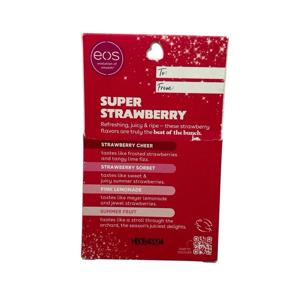 EOS Super Strawberry Lip Balm Variety Pack - 4 Pack Sticks - New in Box